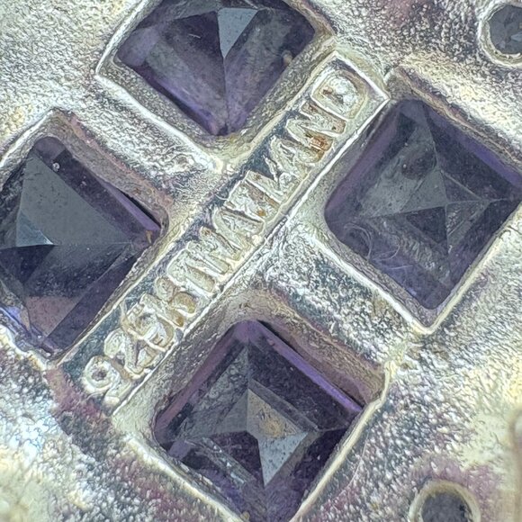 VTG Sterling Silver 925 Amethyst & Blue Cubic Zirconia Pendant Size 1.25" Length - Picture 6 of 10